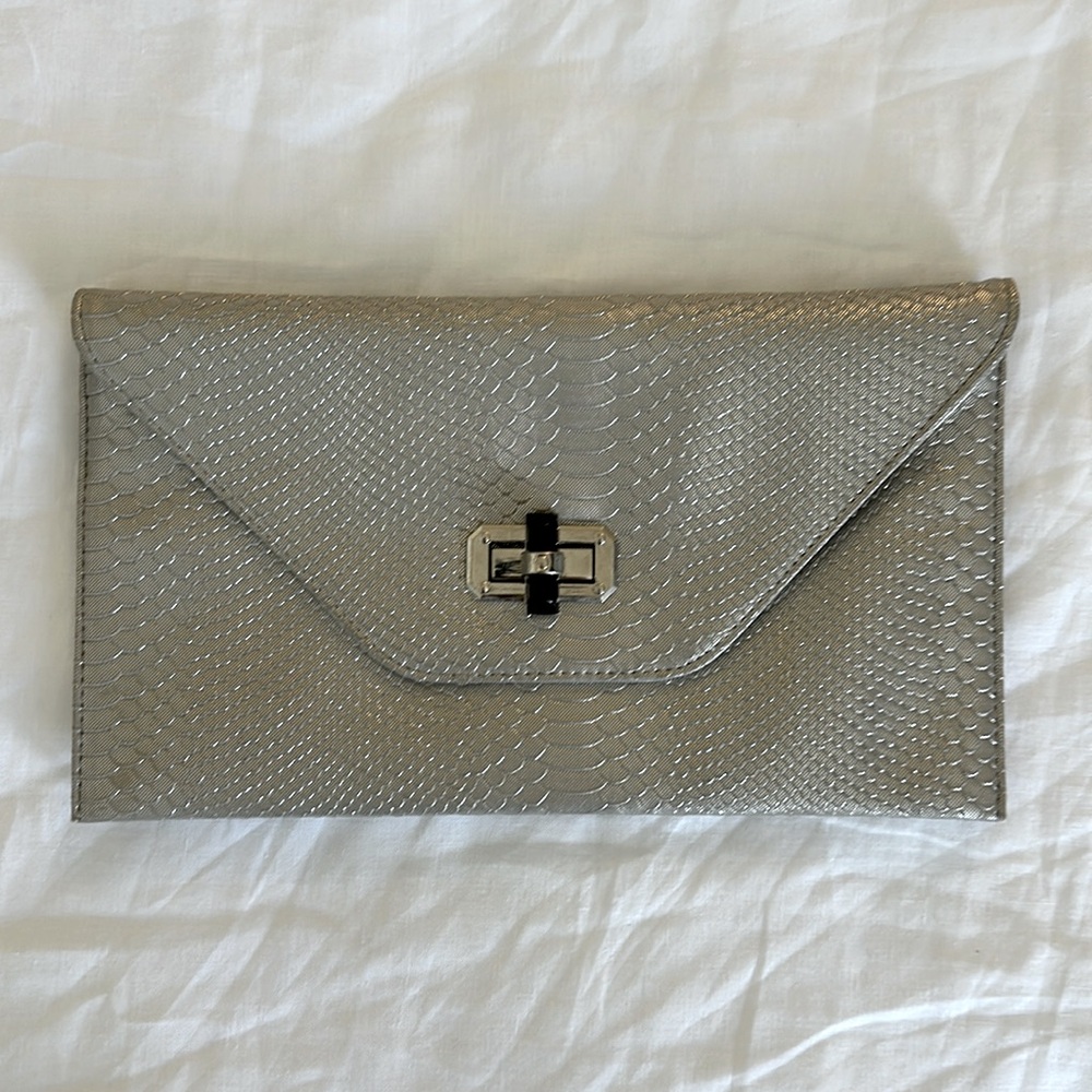 Sax Silver Faux Snake Skin Evening Bag